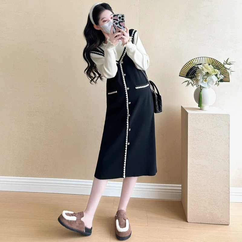Otoño Invierno nueva moda maternidad chaleco vestido suéteres camisas conjuntos ropa elegante para mujeres embarazadas embarazo - imagen 4