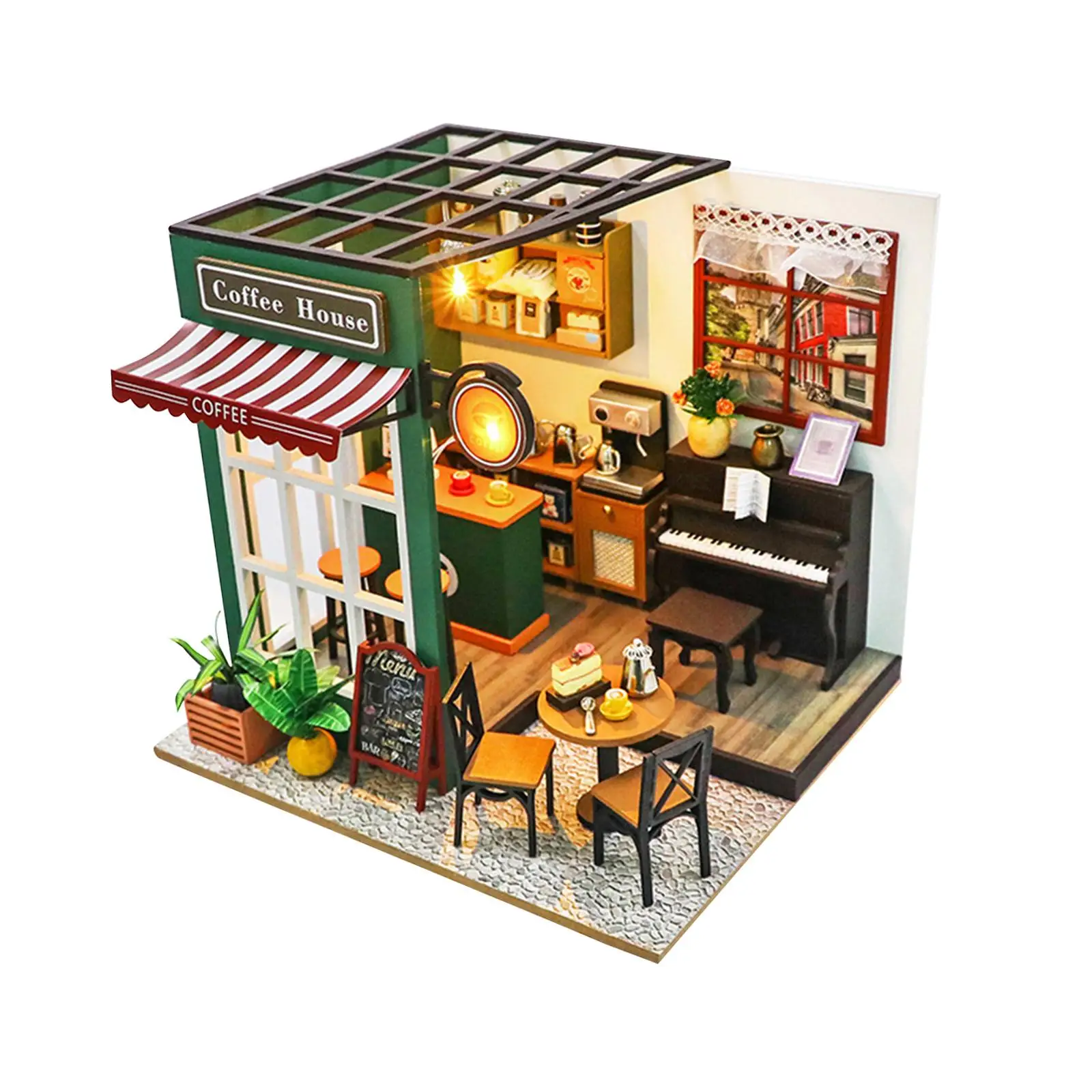 DIY Miniature Dollhouse Kits with Furniture Coffee Shop for Family Mother