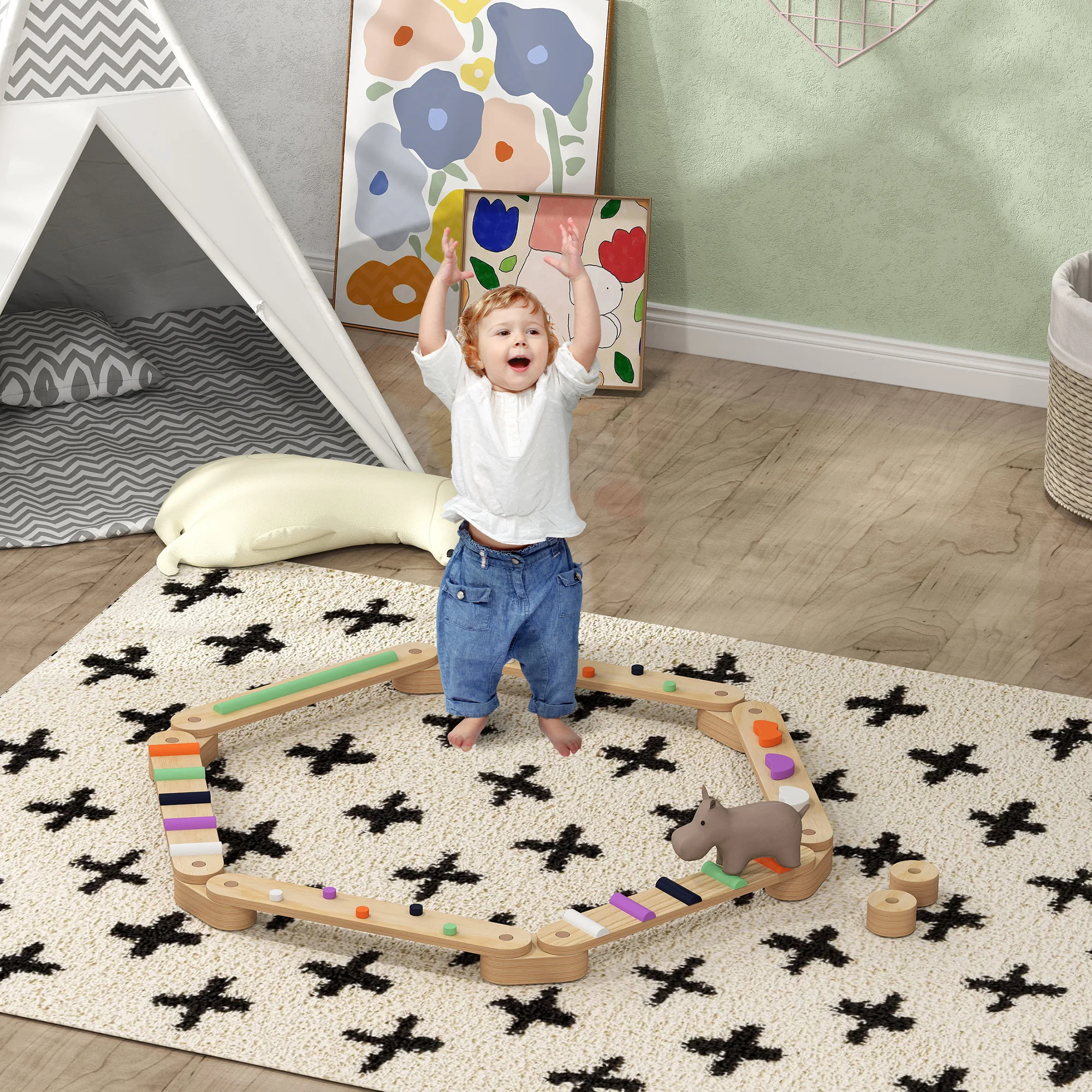 AIYAPLAY Juego de Viga de Equilibrio de Madera para Niños de +3 Años Barra de Equilibrio Infantil para Entrenamiento de Equilibrio en Interiores y Exteriores Multicolor - imagen 2