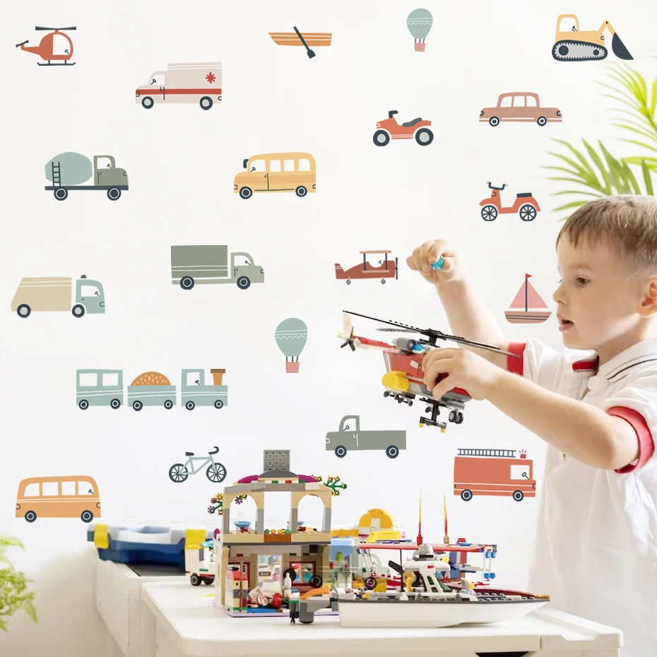 Vinilos decorativos vehículos para cuarto infantil