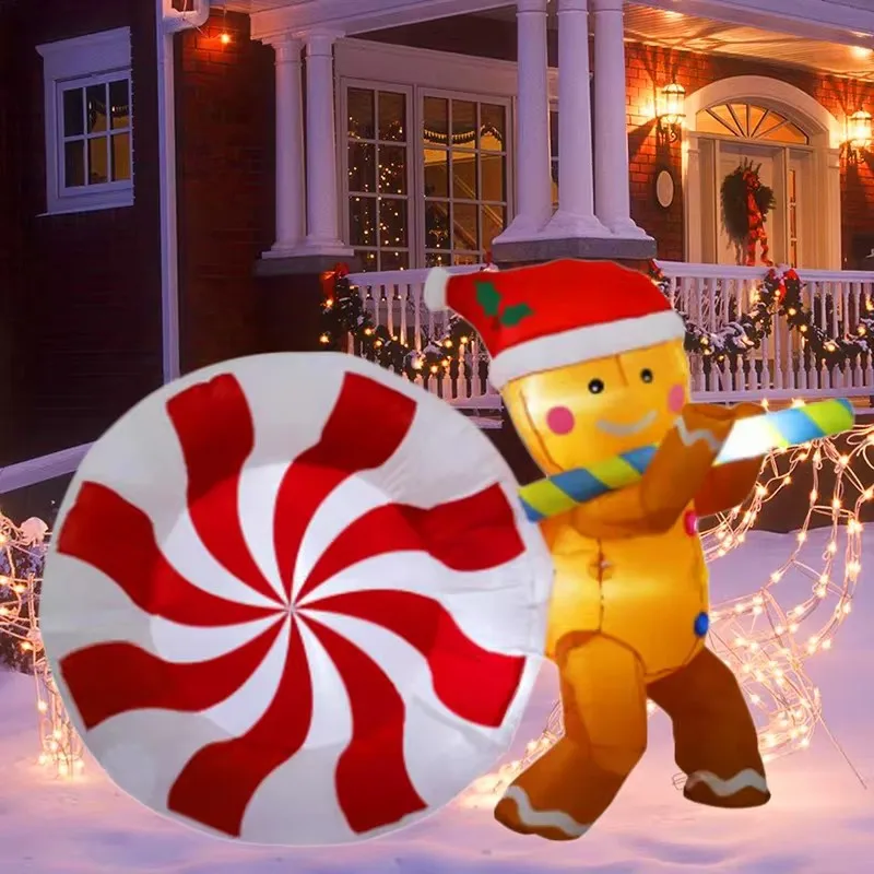 Decoración navideña, juguetes inflables, 1,5 M, caramelo, hombre de jengibre, luces LED integradas, regalo de Navidad, fiesta al aire libre, decoración de jardín - imagen 5