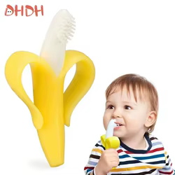 Mordedor seguro con forma de plátano para bebé, cepillo de dientes de entrenamiento de silicona, sin BPA, anillo de dentición de plátano, masticar de silicona, cuidado Dental