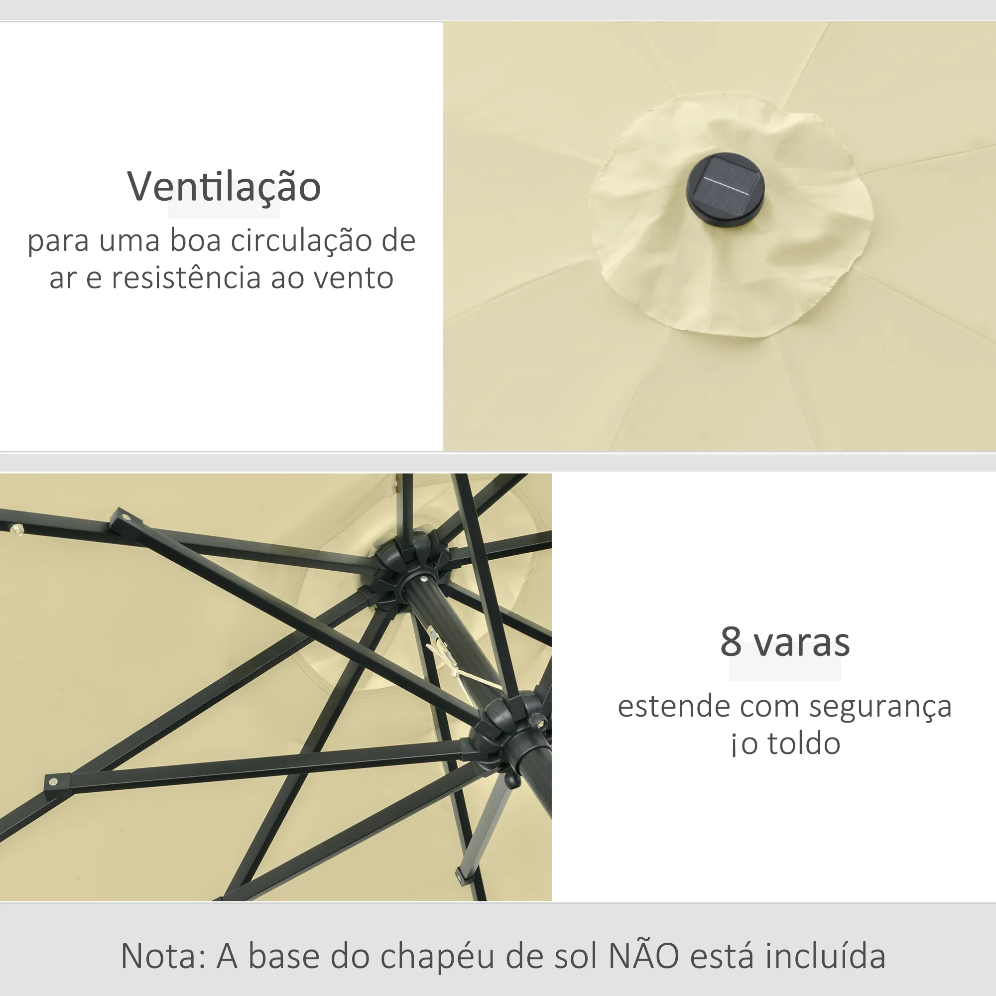 Outsunny Sombrilla de Jardín con 32 Luces LED Solares Ø265x233 cm Parasol Inclinable con Manivela y Poste de Acero para Terraza - imagen 4