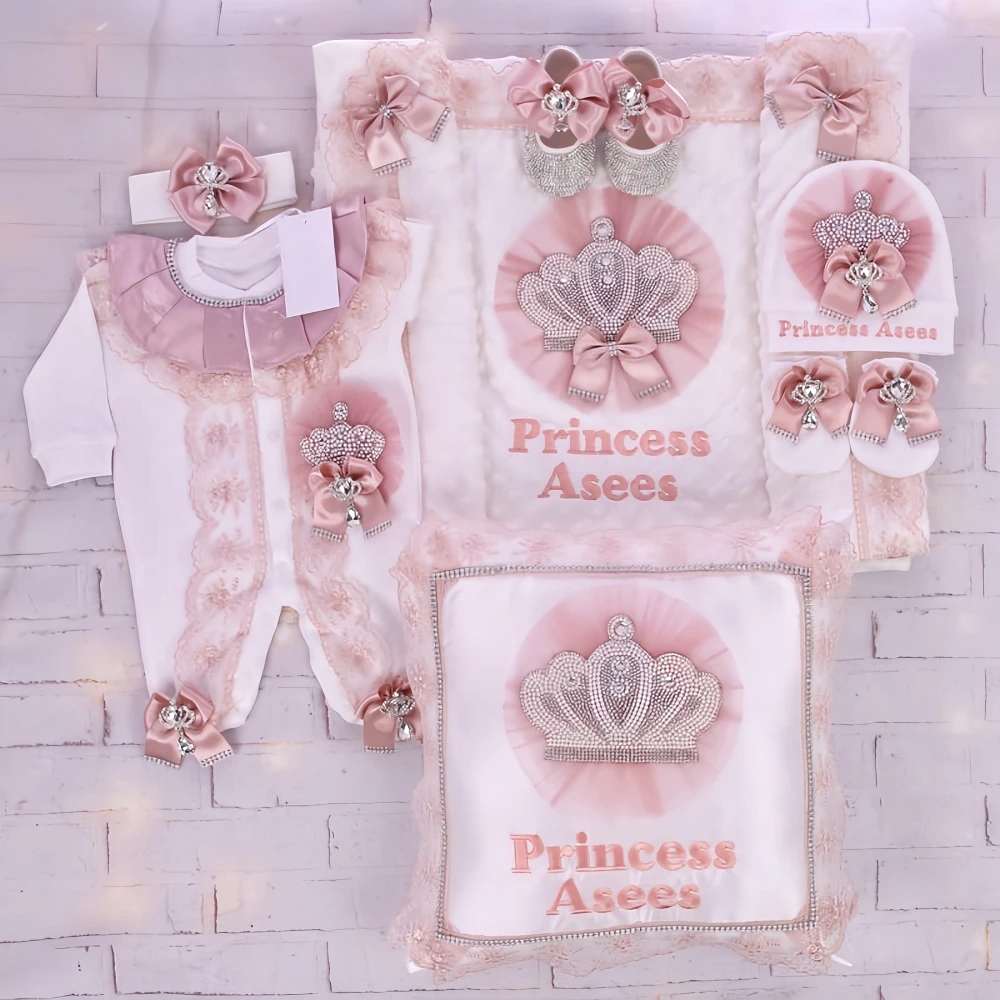 Dollbling corona nacarada Onederful Boho guardería cumpleaños niña malva rosa polvoriento traje francés encaje mono pastel Smash camisa conjunto - imagen 5