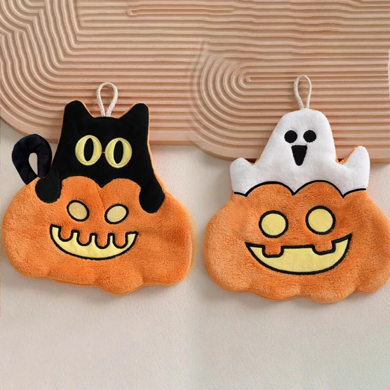 Toallas de Mano para Niños con Diseño de Calabaza de Halloween, de Terciopelo Coral, Toallas Colgantes para Cocina, Baño, Productos para el Baño y la Ducha - imagen 5