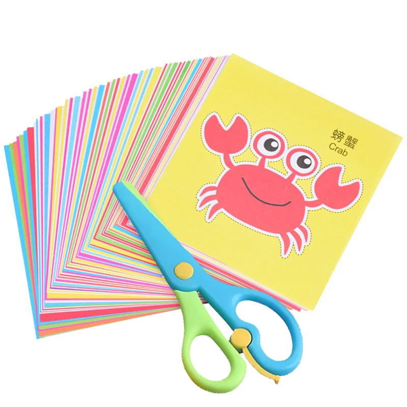 Juego de corte de papel de 48/96 hojas, corte de papel colorido con tijeras, bricolaje, hecho a mano, cognición, animales, frutas, papel, regalo artesanal ZYF - imagen 2