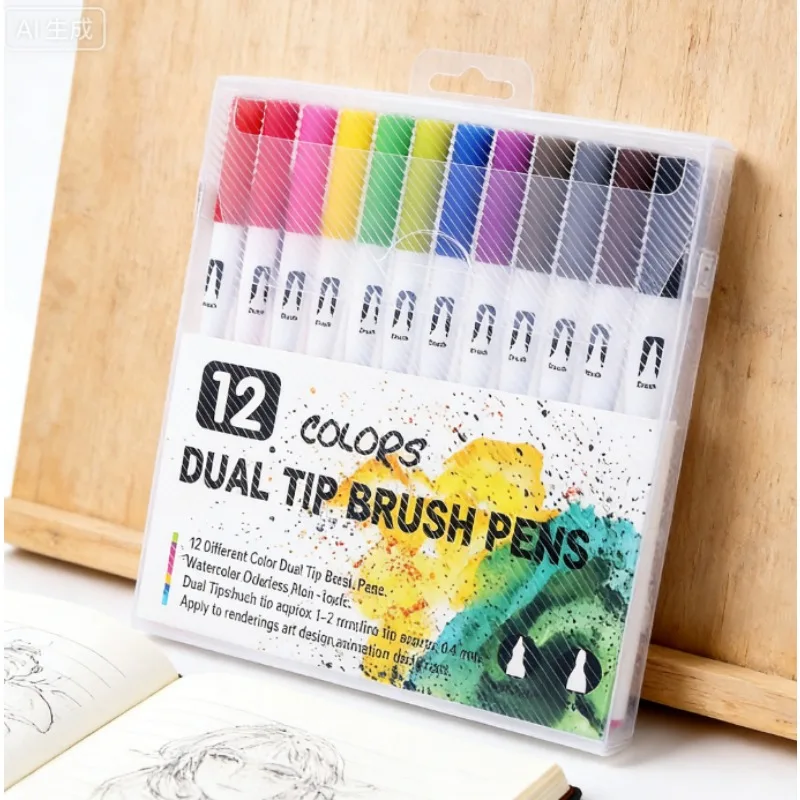 Rotuladores de pincel y punta fina de 12 colores: juego para colorear multiusos para dibujar en diario |   Regalo de Acción de Gracias de Navidad