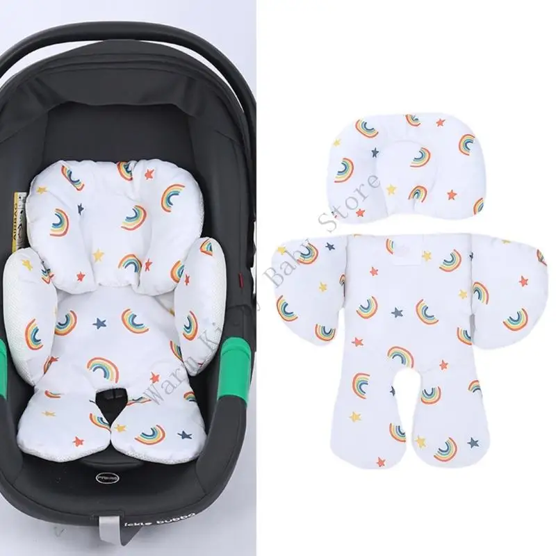 Cojín de asiento de coche de seguridad para bebé de doble cara de algodón suave, soporte para cabeza y cuerpo para recién nacidos, almohadilla de revestimiento para asiento de coche