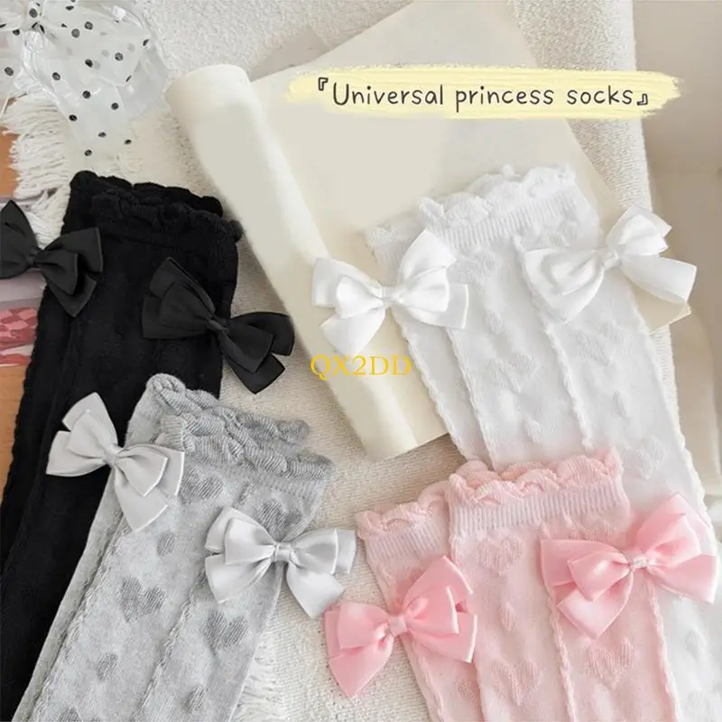 QX2D Calcetines por encima rodilla calcetines algodón para niños, calcetines largos con lazo, calcetines para - imagen 4