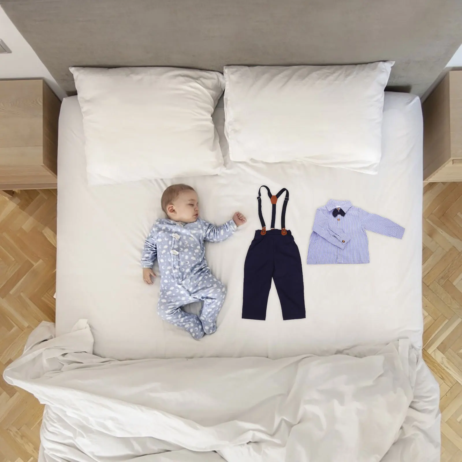 1 Juego de monos para niños, conjunto de camisa de manga larga estilo caballero para niños pequeños, ropa Formal para primavera y otoño, bonito traje con pajarita - imagen 2