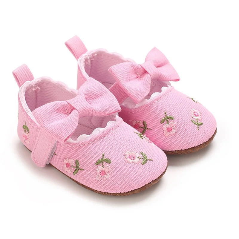 SUNSIOM Zapatos planos Mary Jane para niña con bordado floral, suela suave antideslizante, zapatos para primeros pasos, zapatos lindos para primavera y otoño - imagen 4