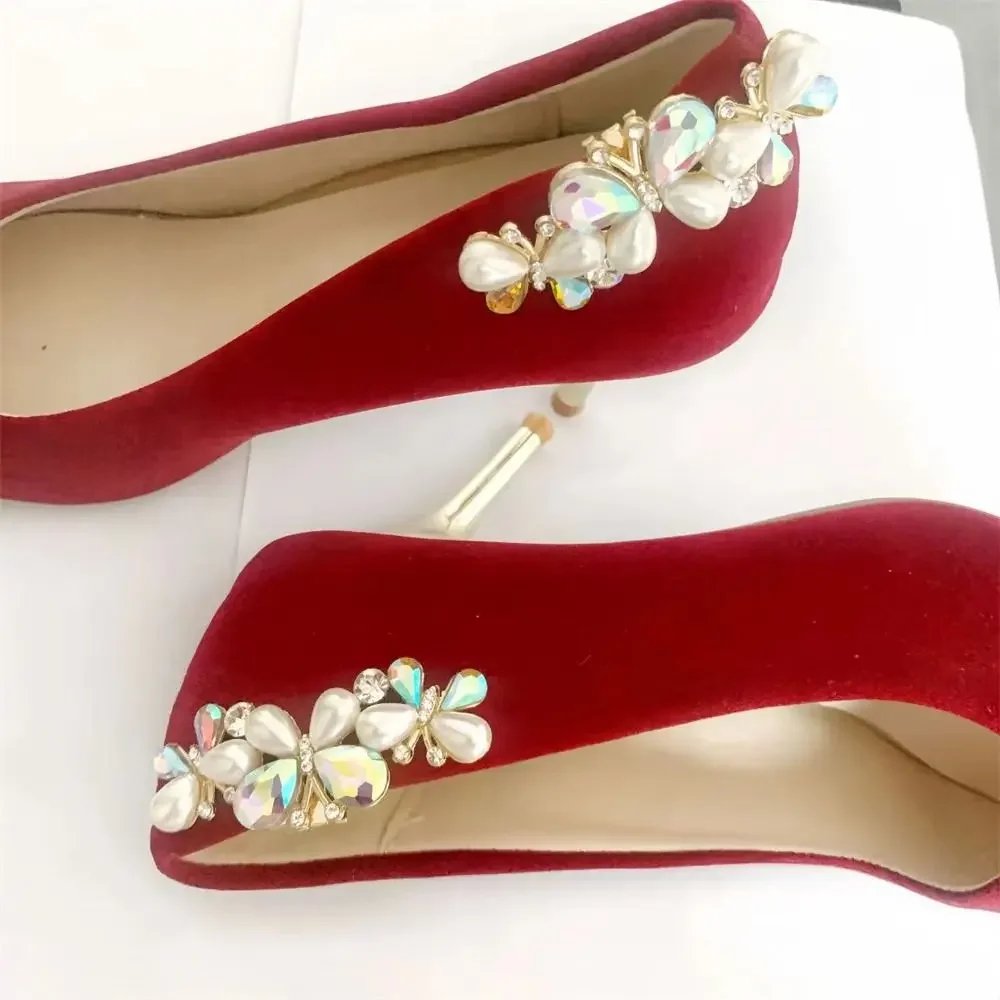 Clips de zapatos de perlas brillantes, hebilla de cristal extraíble, diamantes de imitación, decoración de zapatos de novia para mujer y mujer - imagen 3