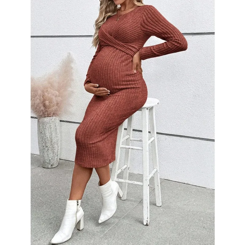 Vestido de maternidad cruzado y elegante para otoño e invierno - imagen 4
