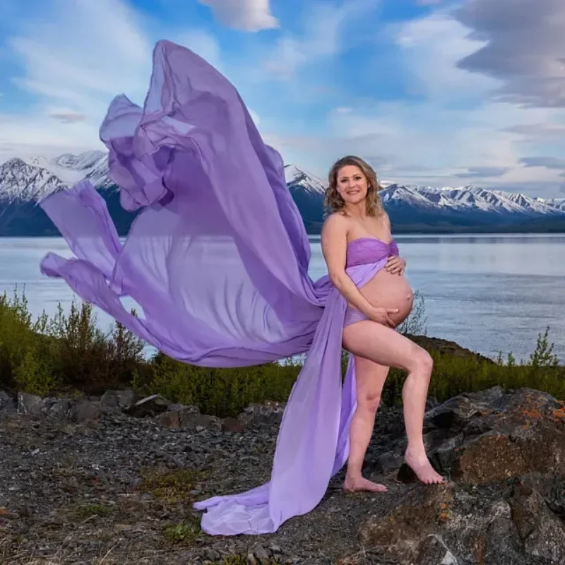 Vestido de maternidad de encaje y gasa para sesión de fotos - imagen 2