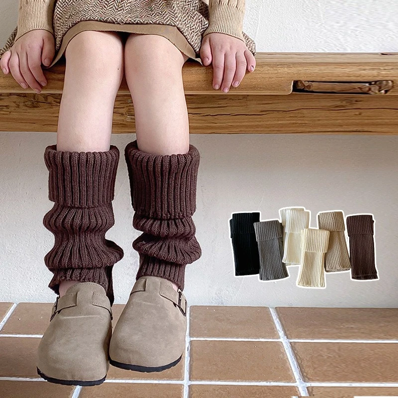 Calentadores de piernas para niños de invierno y otoño, calcetines largos tejidos de Color sólido con cubierta suave para pies, calcetines cálidos hasta la pantorrilla para niñas, accesorios de 3 a 12 años