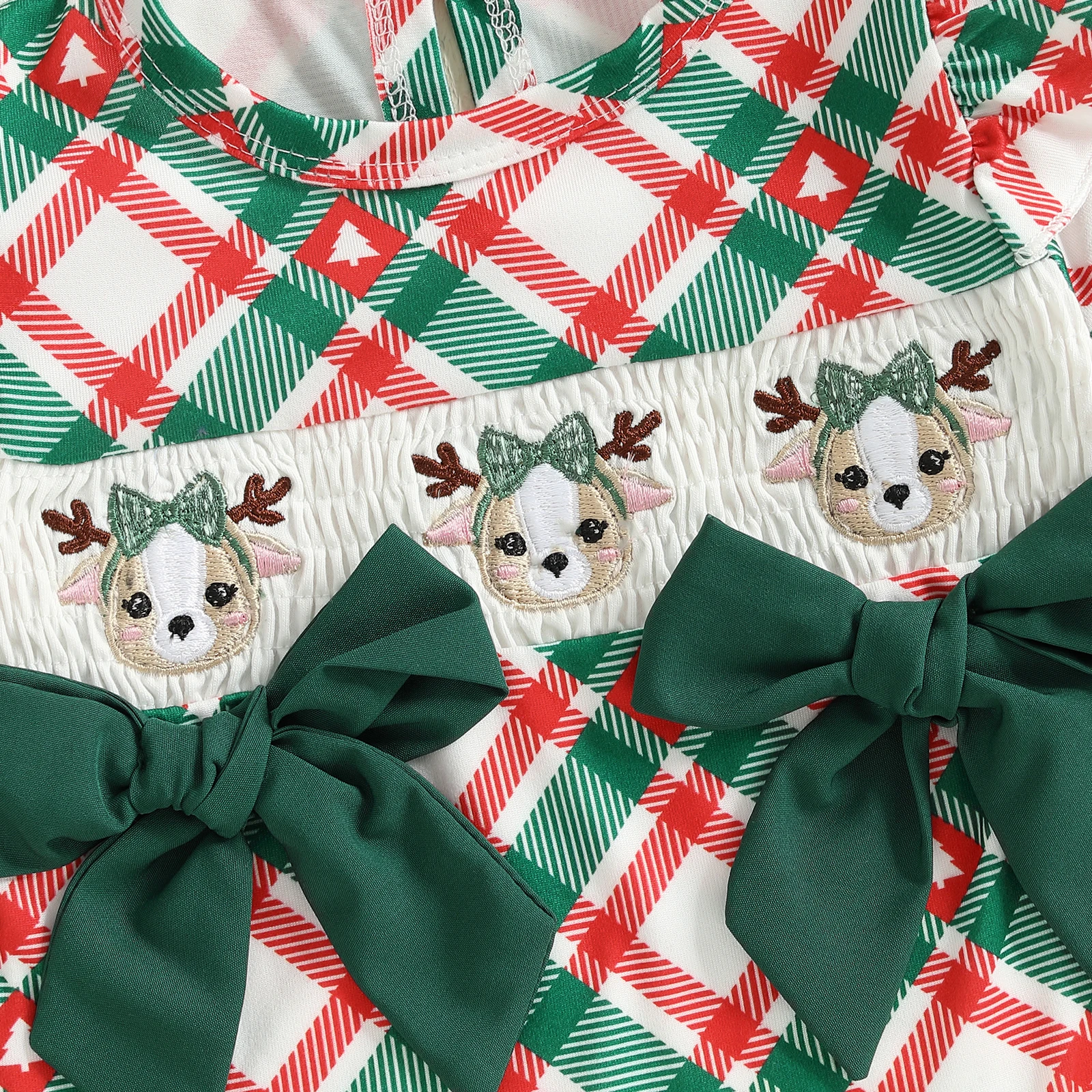 Mono para niñas de 0 a 18 meses, manga larga, cuello redondo, bordado a cuadros, mameluco de alce, ropa de Navidad - imagen 4