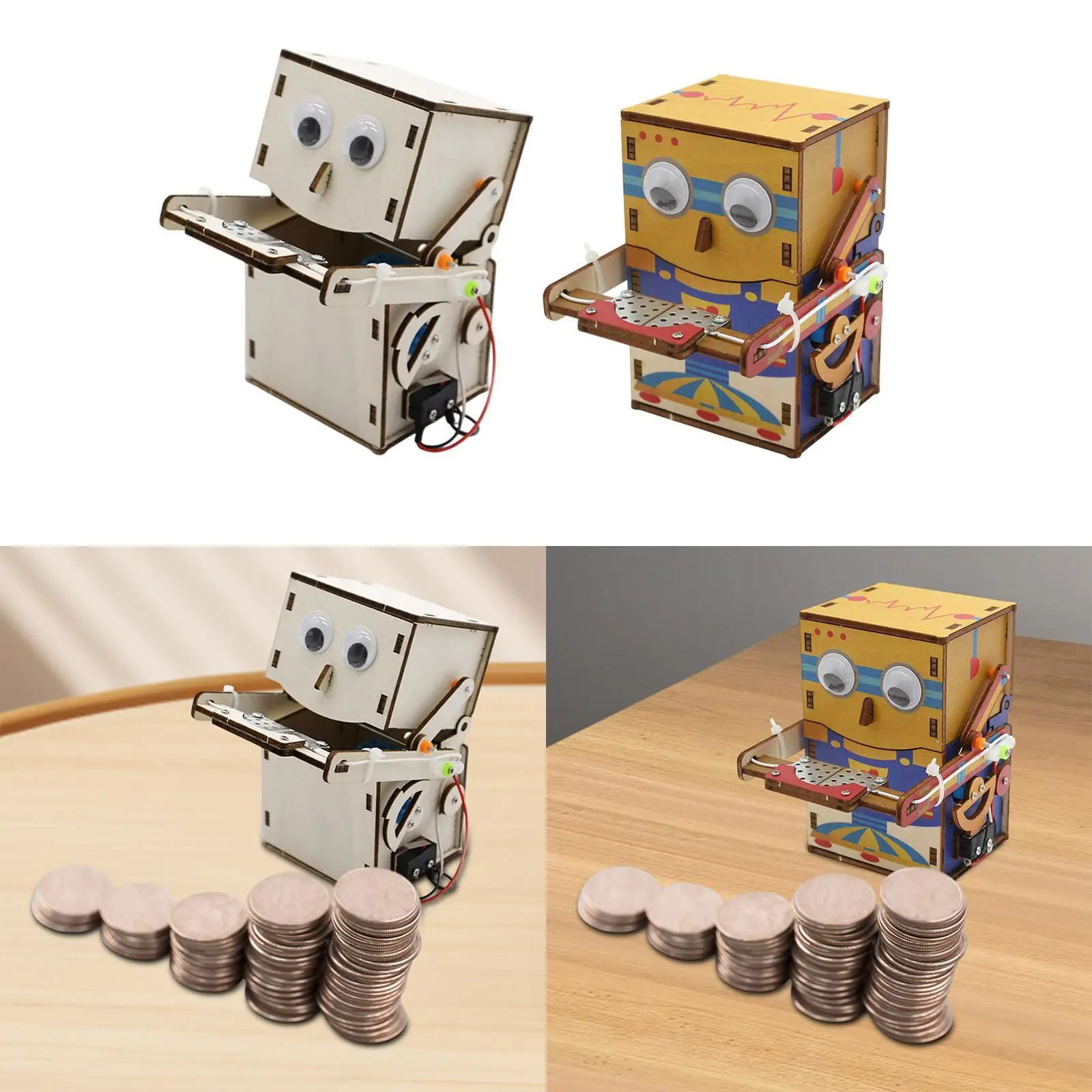 Wooden Science Experiment Set Robot Coins Savings Bank Creative 3D Puzzles