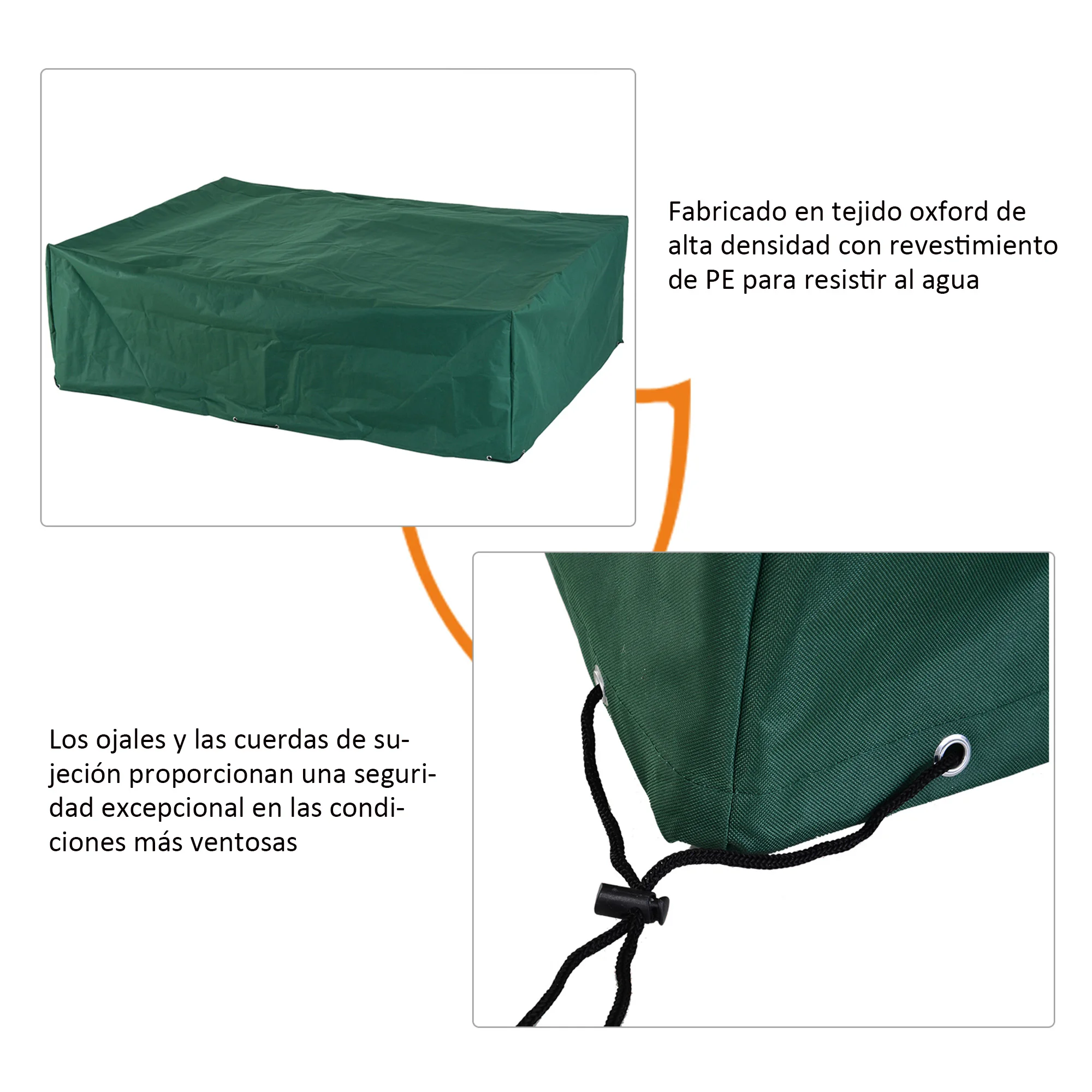 Outsunny Funda para Muebles de Jardín Exterior 222x155x67 cm Funda Mesa Exterior Protectora Impermeable Anti-UV Antipolvo para Terraza Patio Verde Oscuro - imagen 5