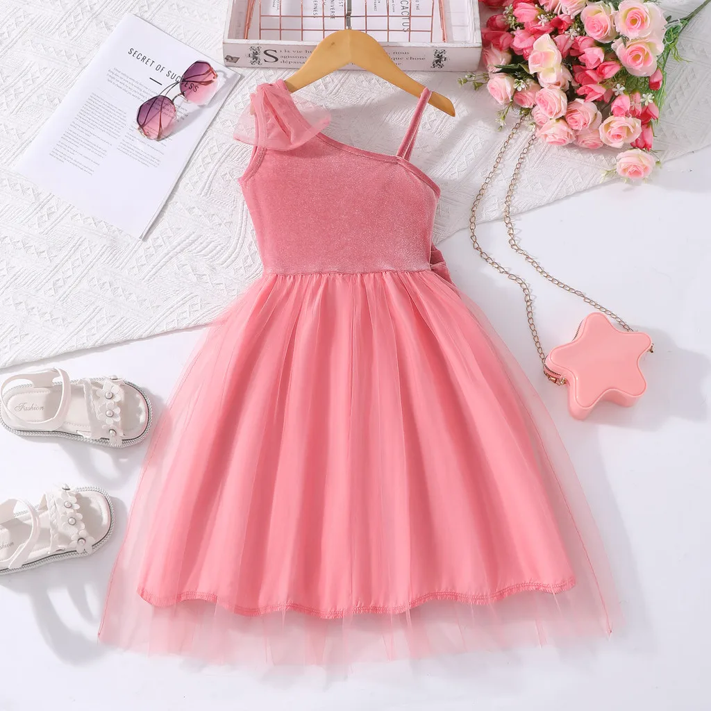 Vestido de noche para niña, camisola de un solo hombro para verano, vestido para niño pequeño, fiesta de cumpleaños, vestido bonito de moda para niños de 3 4 5 6 7 años - imagen 4