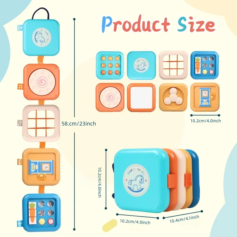 Tablero ocupado Montessori para niños y niñas de 1 a 3 años, rompecabezas sensorial Montessori, cubo apilable, juguete de viaje para regalo de Navidad - imagen 5