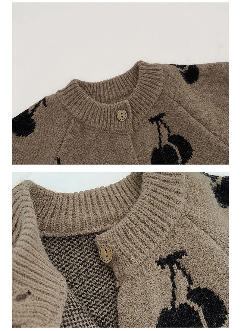 MILANCEL nuevo otoño peleles de bebé 0-3T lindo tejido cereza niñas mono de una sola botonadura dulce suelto infantil de una pieza - imagen 4