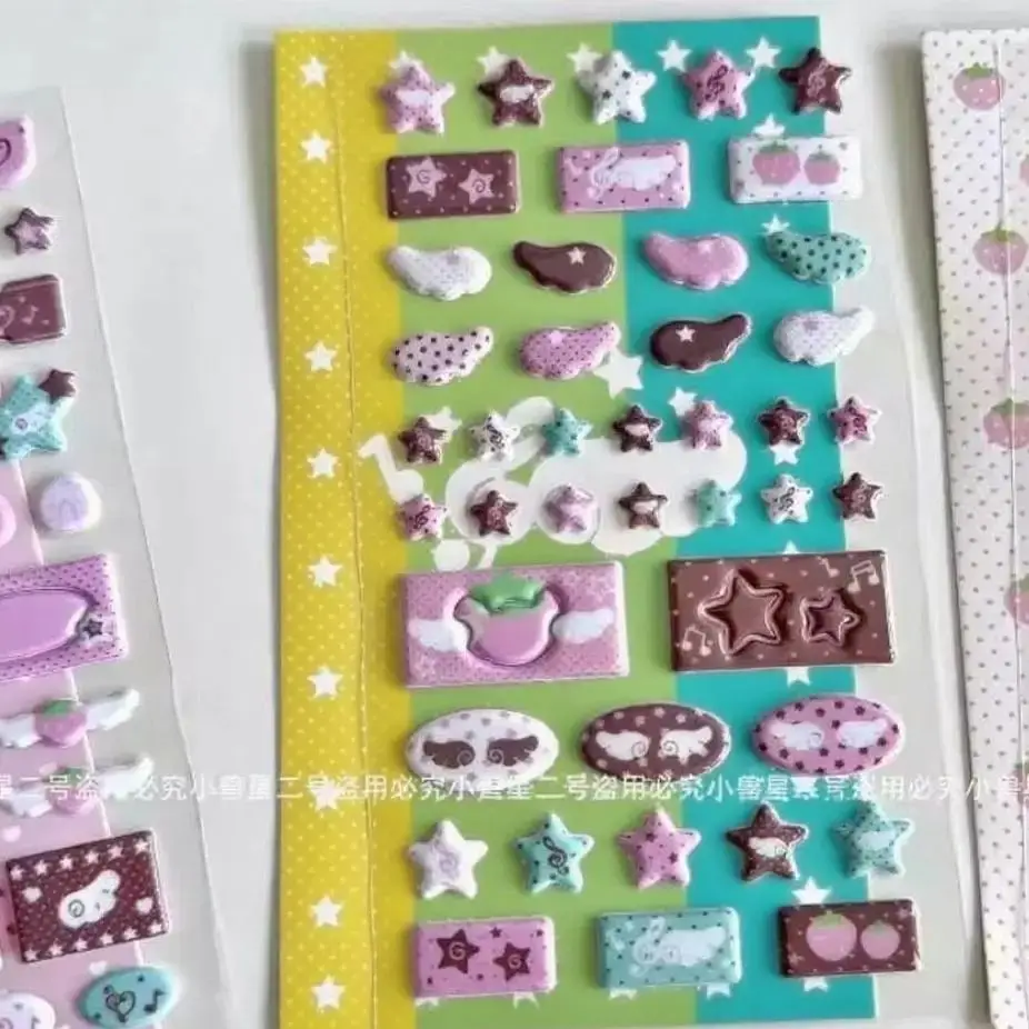 Pegatina de tarjeta de película Flash de estrella de fresa, nota musical rosa y marrón, pegatina decorativa coreana para funda de teléfono móvil