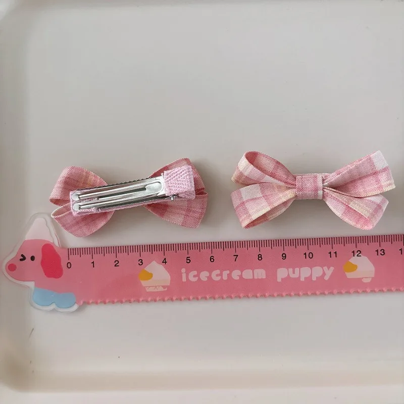 2 unids/set dulce a cuadros niños niña Clip de pelo moda coreana Retro lindo arco pasador de pelo para niños accesorios para el cabello Kawaii - imagen 4