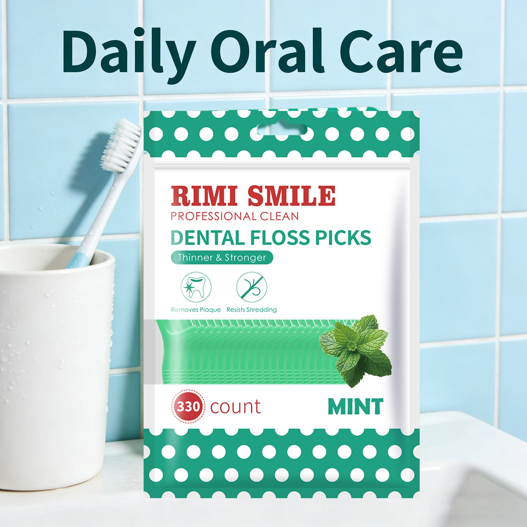 Hilo dental Rimi Smile Mint con palillo – menta refrescante - imagen 4