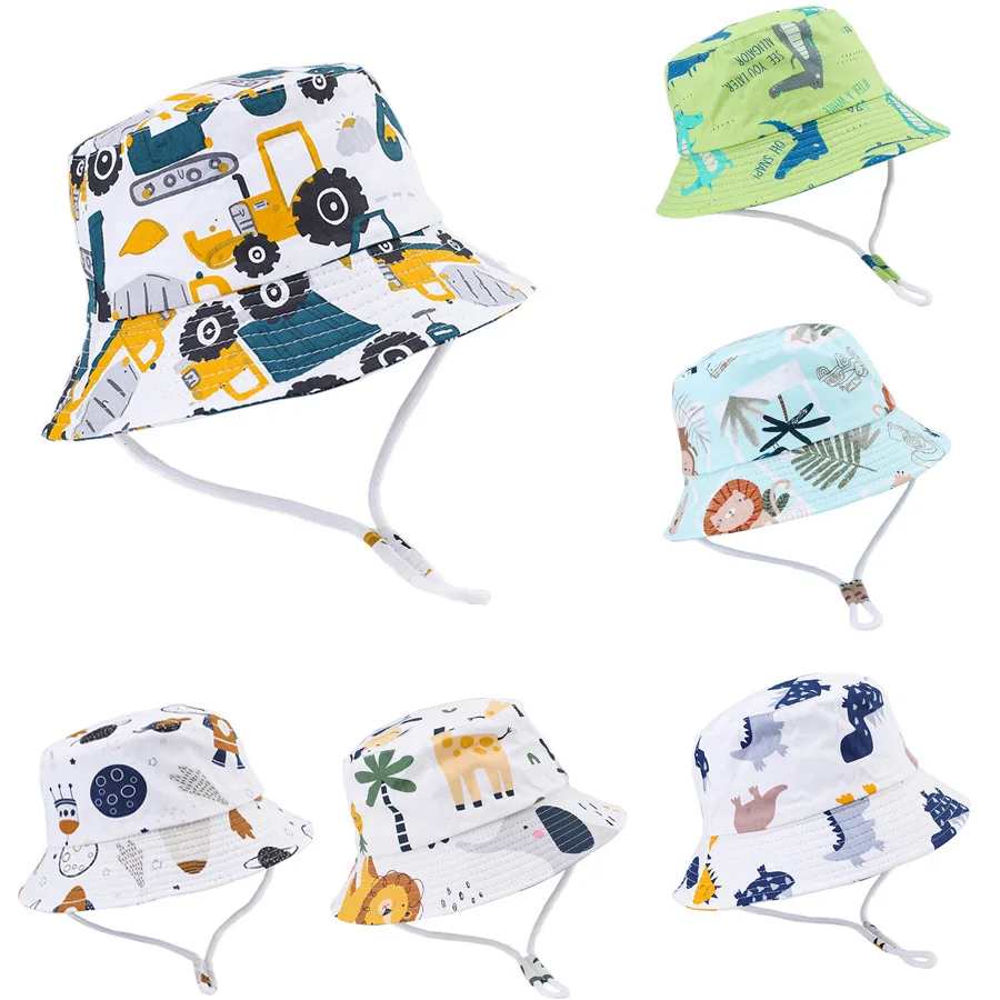 Sombreros de cubo ligeros y transpirables para niños, protección solar para bebés con cuerda a prueba de viento, gorras de verano al aire libre Unisex para niños