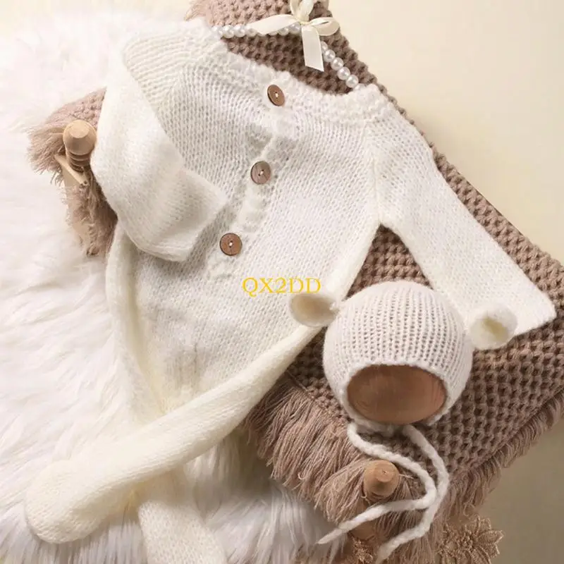 QX2D Mameluco Recién Nacido Oso Encantador con Gorro con Orejas a Juego Adecuado para Fotos Memorables - imagen 4