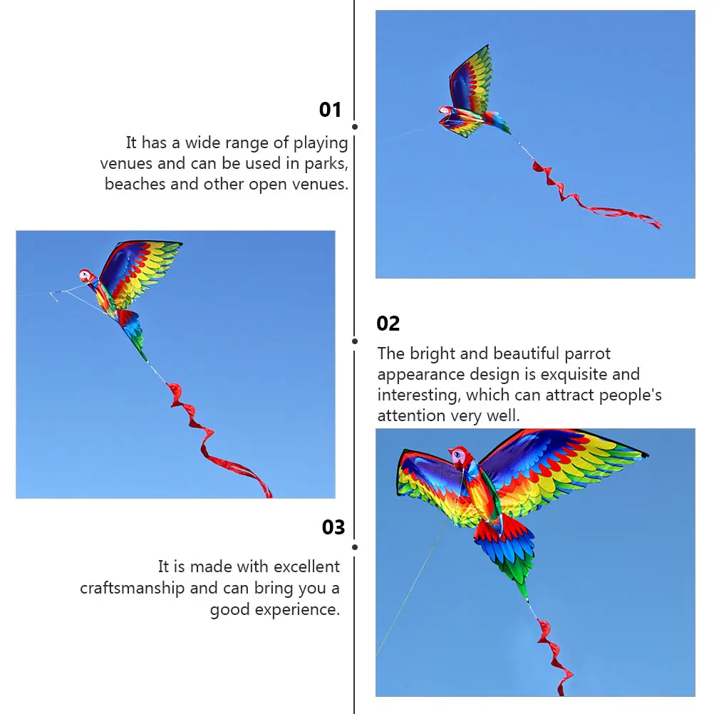Cometas de gran tamaño para exteriores de alta elasticidad para niños, varilla de juguete, cola larga, juegos divertidos, cometa de loro 3D, playa, vuelo al aire libre - imagen 3