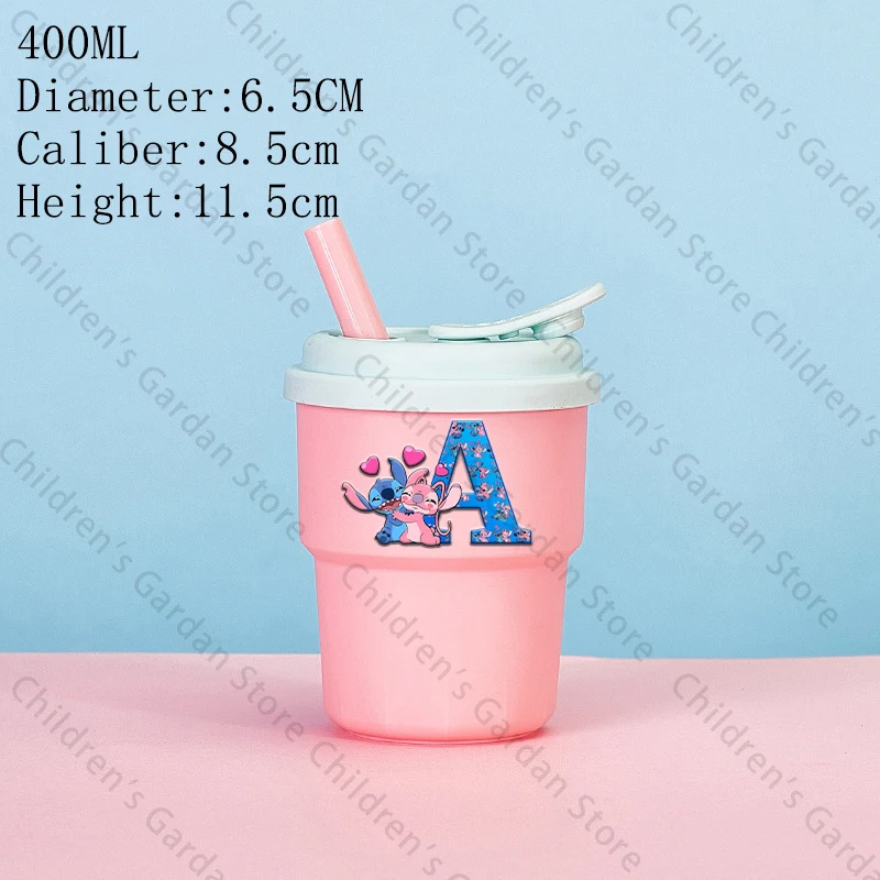400ML Stitch Disney niños niñas vasos de agua niños vasos de paja de plástico Chlid dibujos animados Anime tazas de leche niños lindos regalos de cumpleaños - imagen 2
