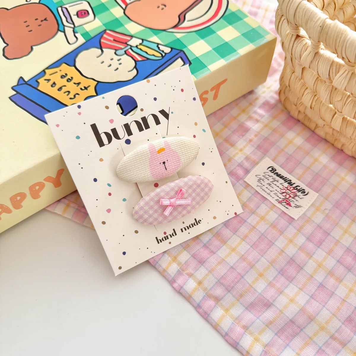 Clip BB de tela de dibujos animados de rejilla, flequillo de cachorro de conejo y osito, Clip LATERAL, Clip de borde de pelo roto, diadema, accesorios de estilismo - imagen 4