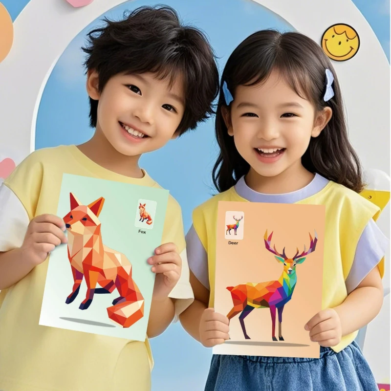 Libro pegatinas geométricas 3D animales – Juguete educativo niños - imagen 4