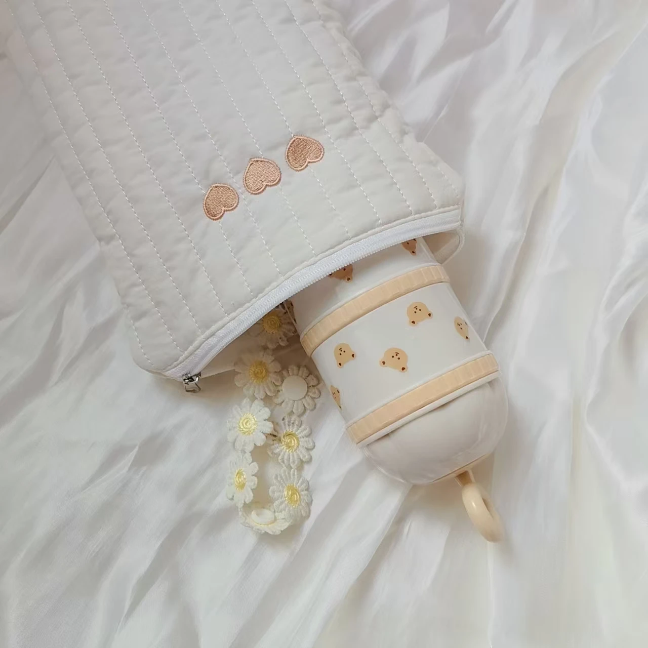 Bolsa de pañales para bebé bordada amor organizador algodón - imagen 2