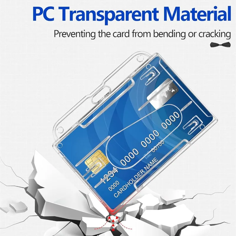 5 unids/set transparente de doble cara con ranura para el pulgar, protección de tarjeta de identificación, funda para tarjeta Horizontal, 2 fundas para tarjetas se pueden insertar - imagen 5