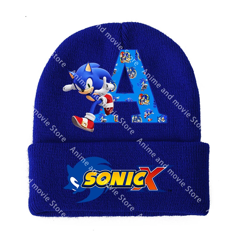Gorros de punto para niños y niñas, gorros con letras de dibujos animados de Sonics, gorro de algodón para invierno, bonito gorro de lana de 56CM, regalos de cumpleaños de moda de Anime