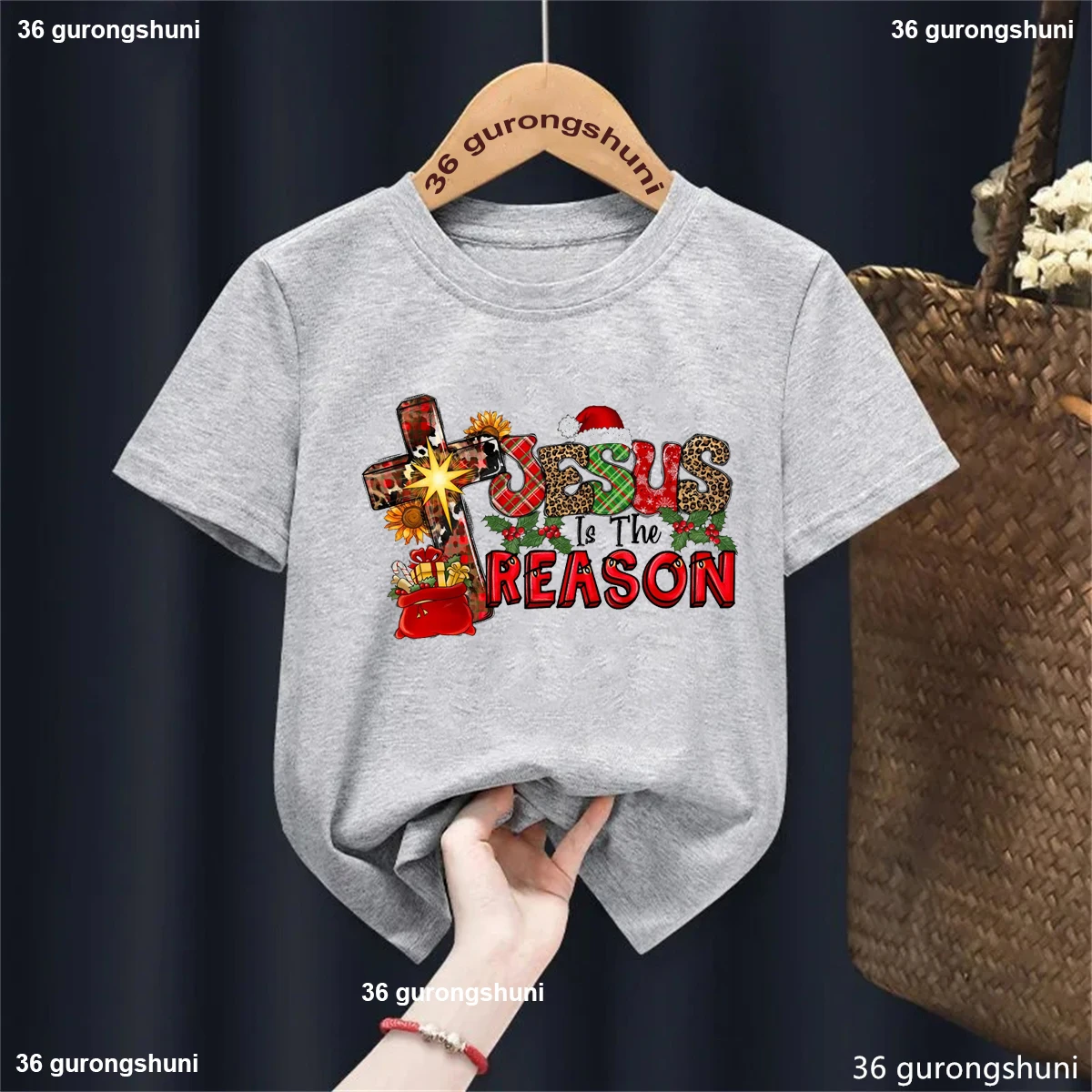 T-shirt imprimé graphique de Jésus la saison pour la raison, cadeau de Noël pour filles et garçons, vêtements pour enfants, blanc, rose, gris, blute - imagen 5