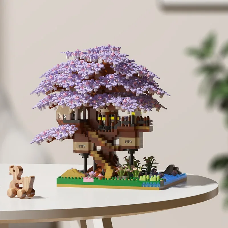 Sakura cerezo con luz y casa árbol bloques de construcción - imagen 5