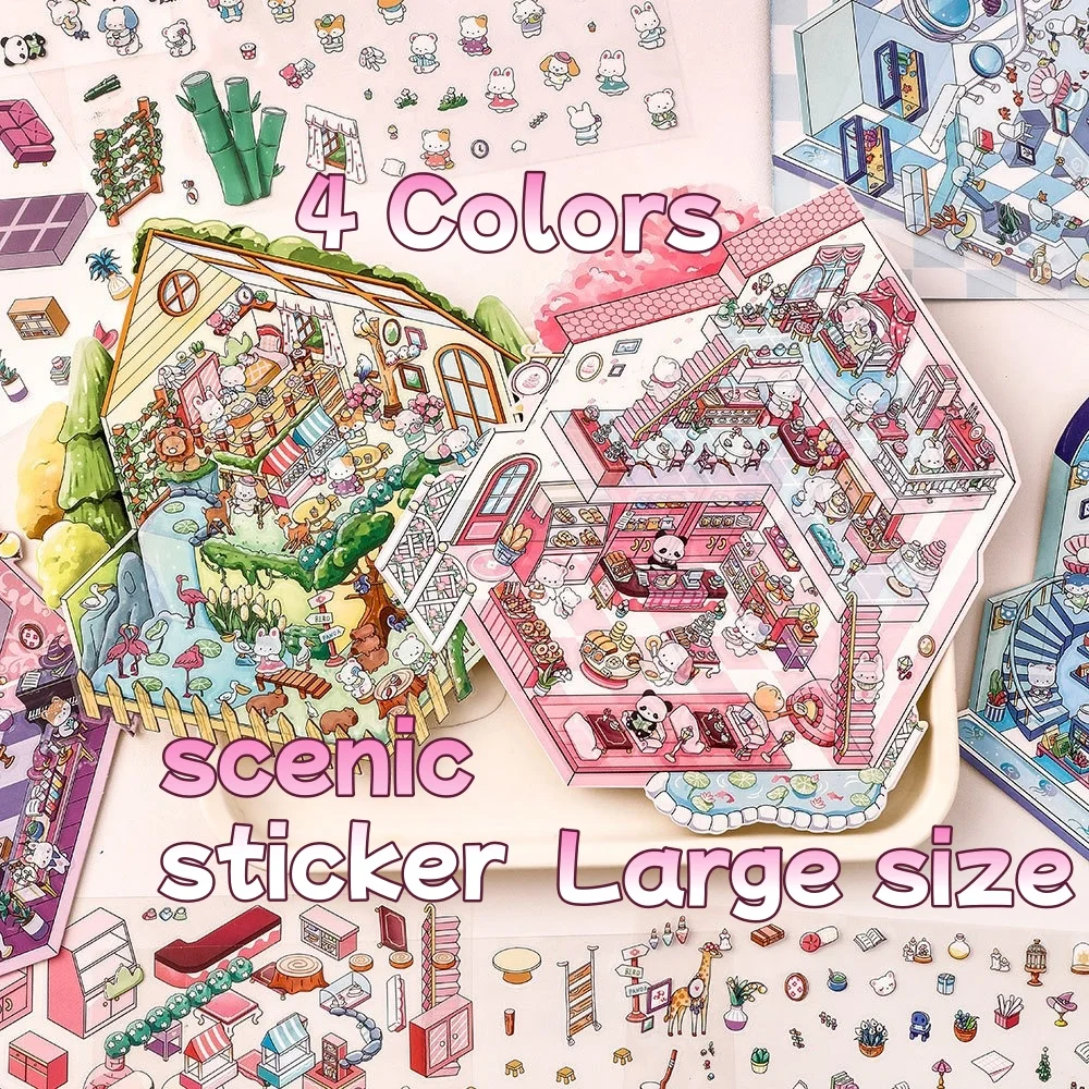 Pegatinas de paisajismo 3D Kawaii, escena en miniatura de dibujos animados, pegatinas tridimensionales apilables visuales, regalo para niños - imagen 2
