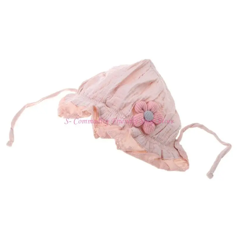 Gorro bebé algodón 85AE con ribete encaje Gorro bebé versátil y - imagen 4