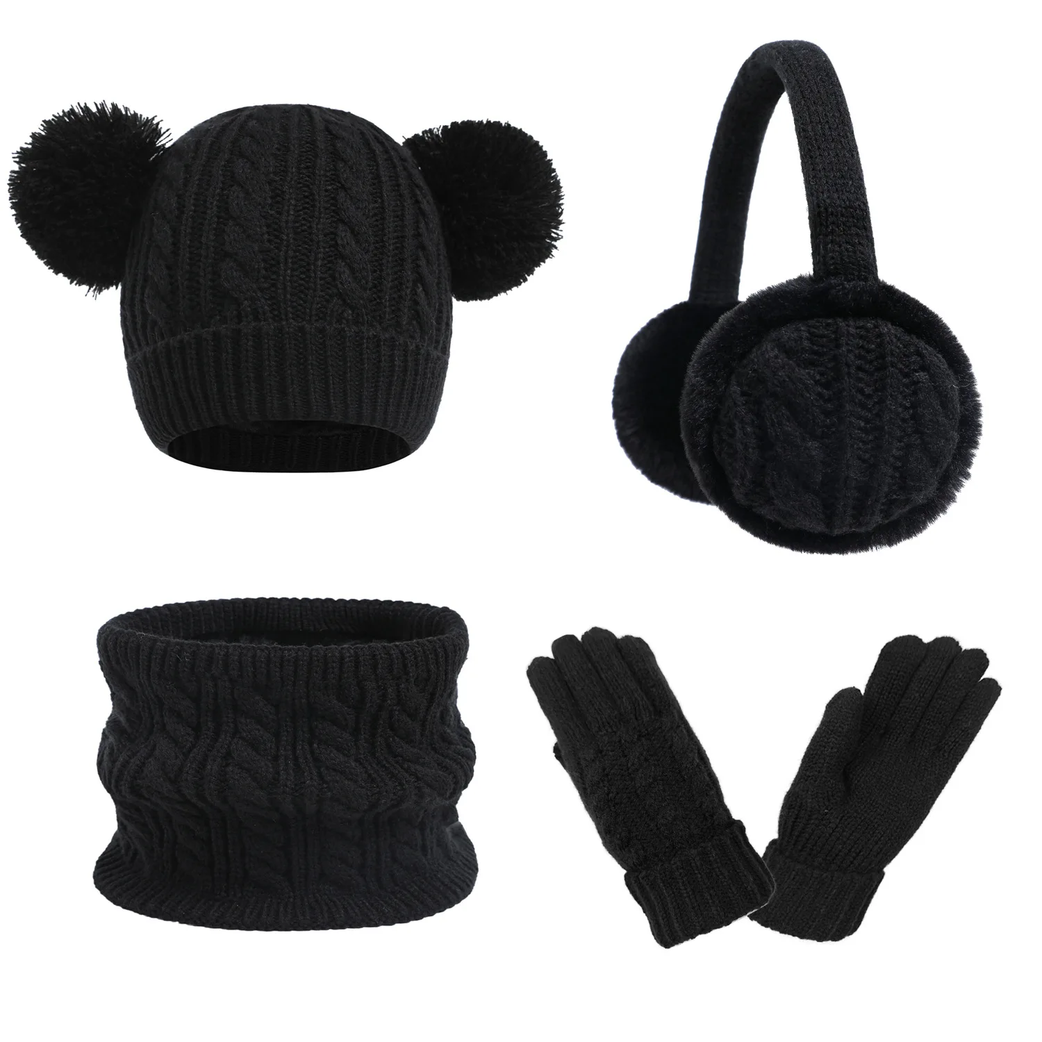 4 Uds. Calentador de orejas a la moda para niños, gorro de invierno, bufanda para el cuello, conjunto de guantes, bufanda cálida tejida, gorro de lana con protección para los oídos, gorro para niños - imagen 5