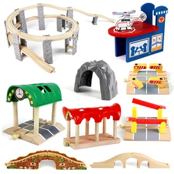 Set de vía de tren de madera de haya para niños – Piezas de estación compatible