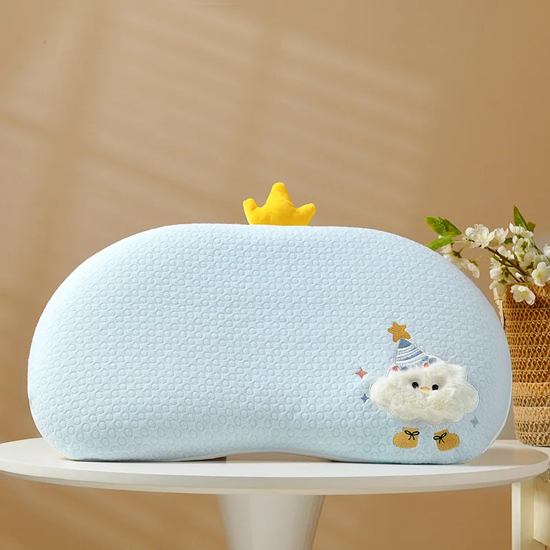 1 pieza de almohada de guisante bordada con parche de dibujos animados para niños, almohada de siesta de espuma viscoelástica transpirable para guardería, almohada para estudiantes de 3 a 15 años