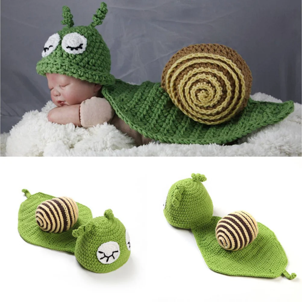 Trajes de fotografía para bebé, disfraz tejido de caracol cian para recién nacido, accesorios para fotos, bonito traje para bebé, accesorios de fotografía para recién nacido - imagen 3