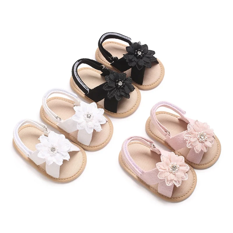 SUNSIOM Sandalias para niña de 0 a 18 meses, zapatos planos de verano antideslizantes con flores flexibles, zapatos para niños pequeños para uso diario informal