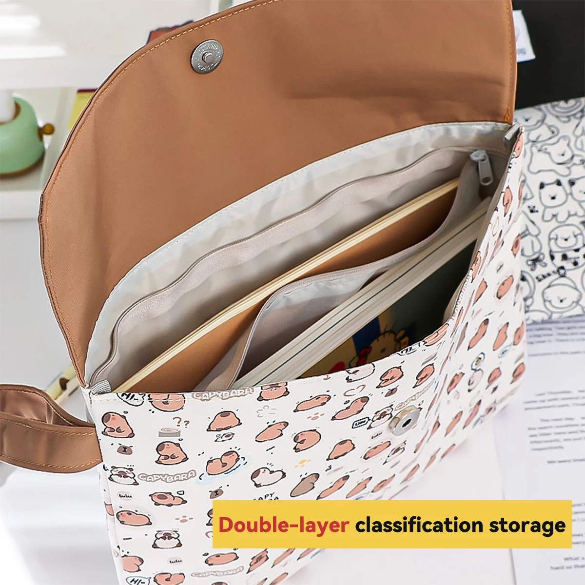Bolsa de archivo de capibara, bolsa de papelería para estudiantes, bolsa de almacenamiento con cremallera de gran capacidad de alta apariencia de dibujos animados, bolsa de archivo Kapibala para estudiantes ST - imagen 3
