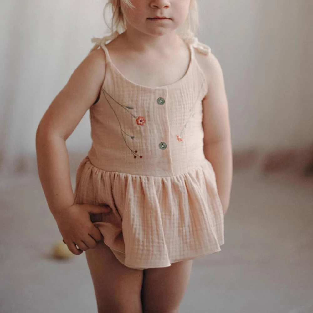 Pelele bordado floral sin mangas de verano para niña - imagen 2