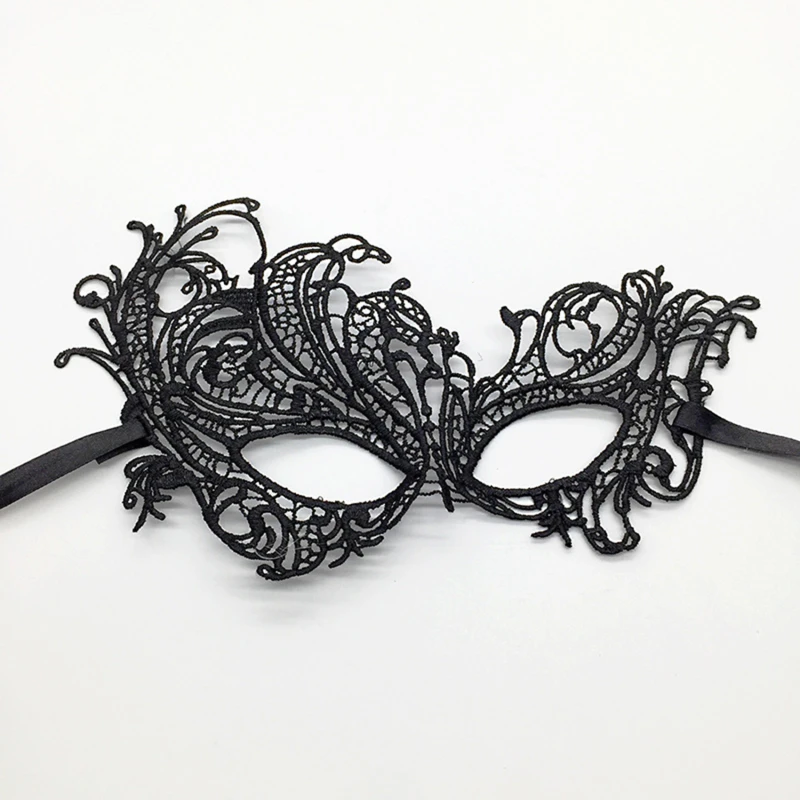 Máscara de encaje negro elegante con apliques bordados para carnaval - imagen 4