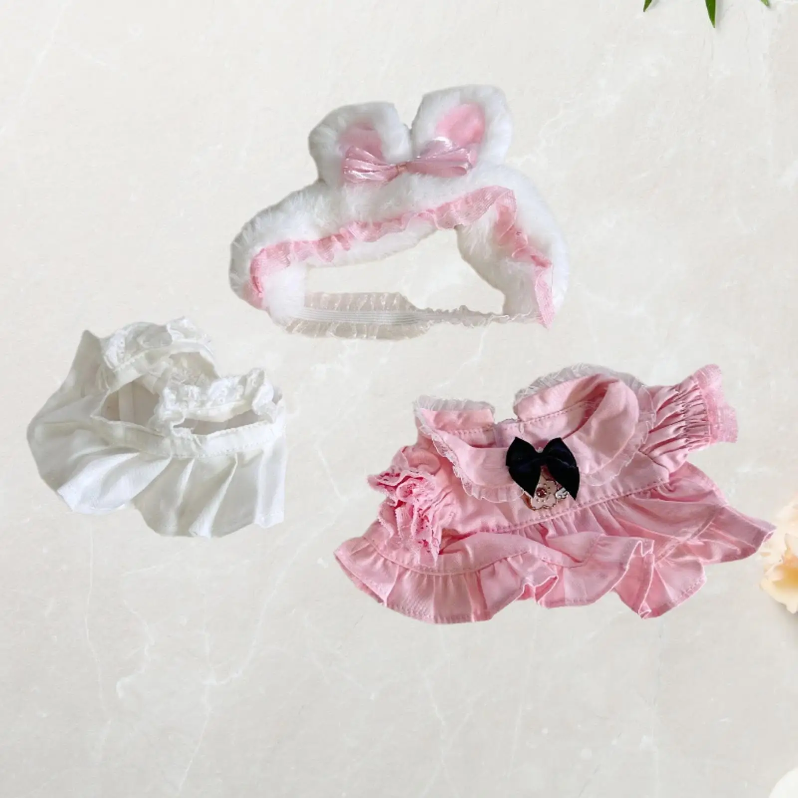 Disfraces de vestido de muñeca de peluche, con diadema, juguete de muñeca DIY, ropa de muñeca bonita y cómoda, falda de muñeca para muñeca de 20cm - imagen 3